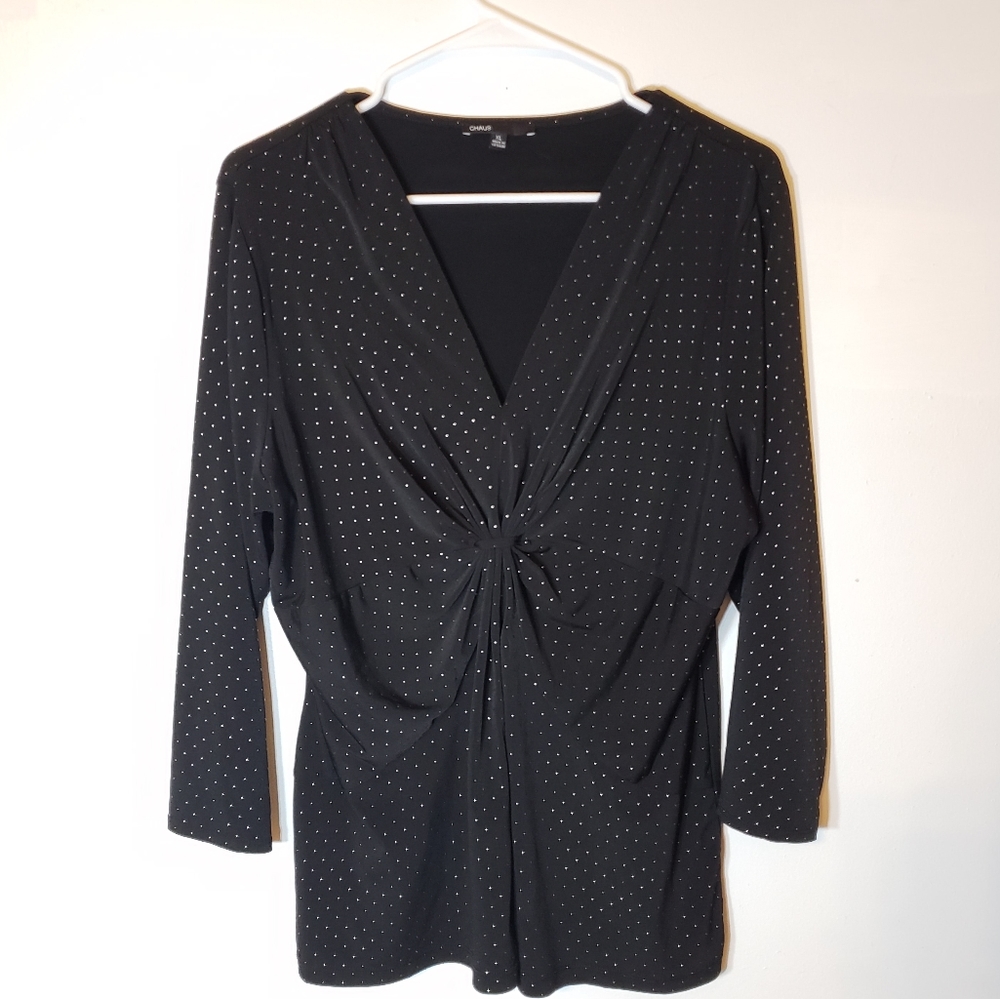 Black blouse with beaded gold details